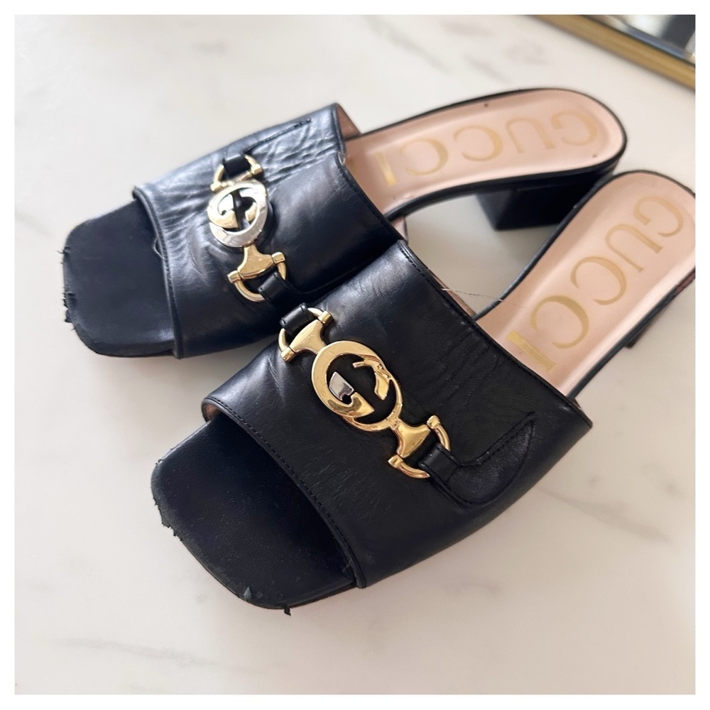Gucci Black and Gold Sandals